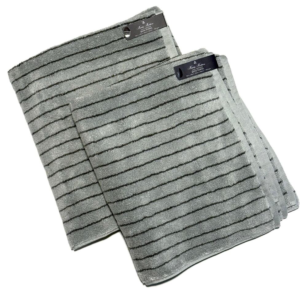 Brooks Brothers Grey Gray Striped Cotton Bath Towels Set 2 Measures 30X56” NWT